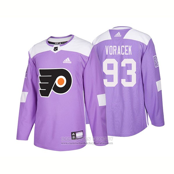 Camiseta Hockey Philadelphia Flyers 93 Jakub Voracek Autentico 2018 Fights Cancer Violeta